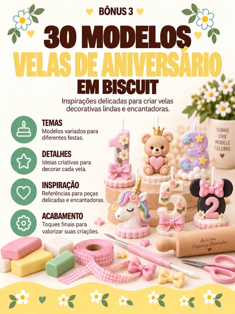 Capa do Bônus #3 — 30 Modelos de Velas de Aniversário em Biscuit