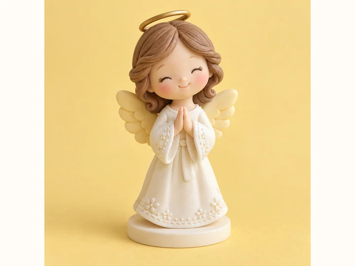 Anjinho de biscuit em tons de amarelo e creme — imagem ilustrativa