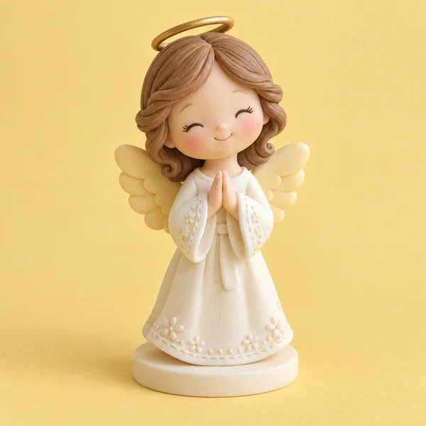 Anjinho de biscuit em tons de amarelo e creme — imagem ilustrativa