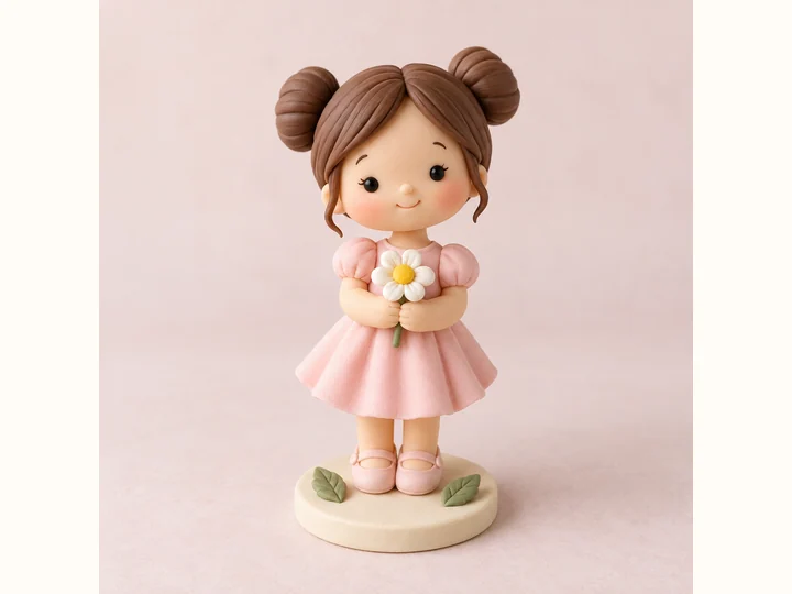 Menina de biscuit com vestido rosa e margarida — imagem ilustrativa