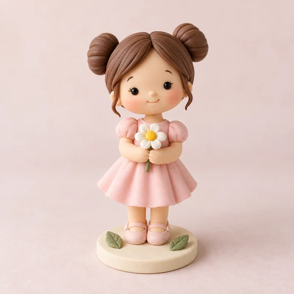 Menina de biscuit com vestido rosa e margarida — imagem ilustrativa
