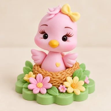 Passarinho rosa em biscuit — imagem ilustrativa