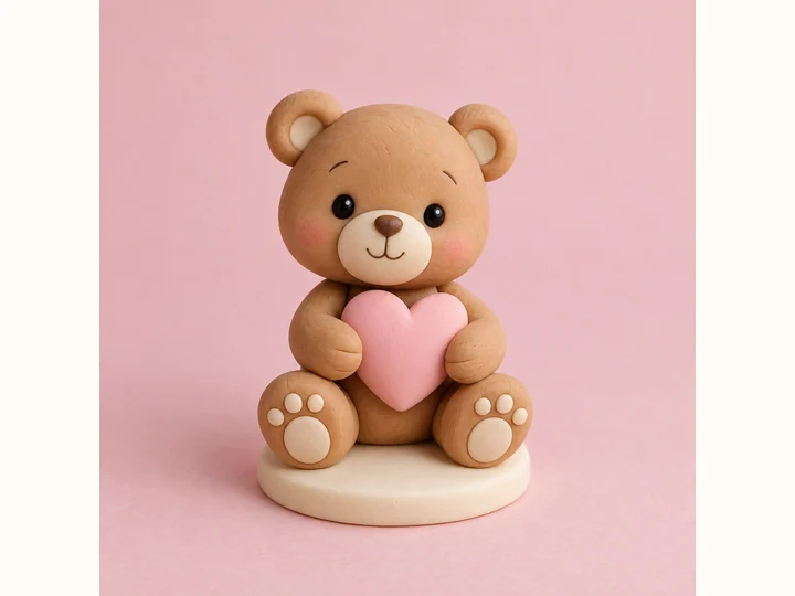 Ursinho de biscuit com coração rosa — imagem ilustrativa