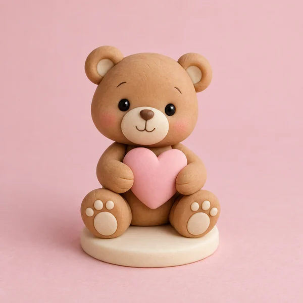 Ursinho de biscuit com coração rosa — imagem ilustrativa